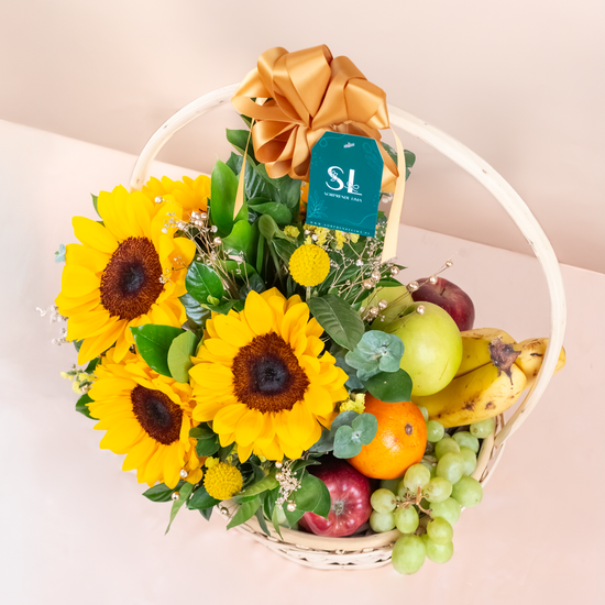 CANASTA DE FLORES Y FRUTAS